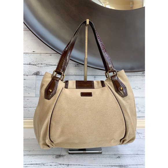 Authentic Burberry Blue Label Beige Buckle Canvas Chocolate Patent  Leather Bag - Picture 3 of 13